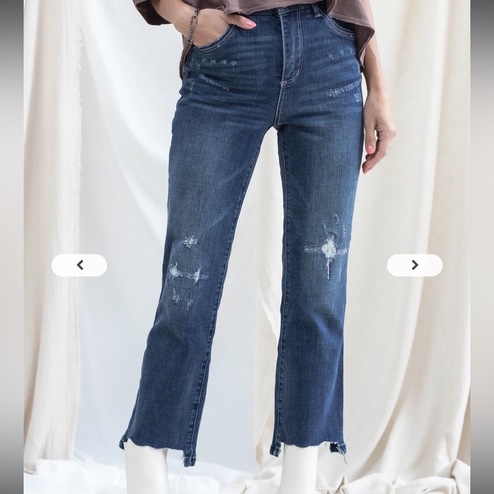 Trendy Dark Blue Flare Jeans